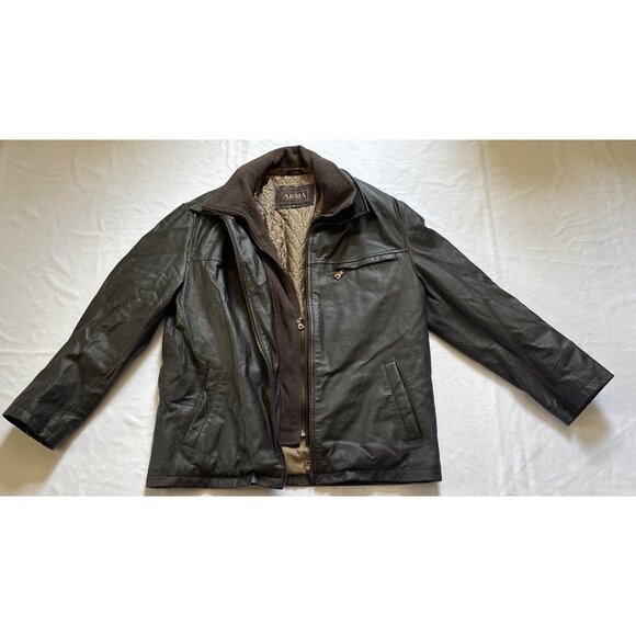 Arma Mens Black Leather Jacket With Quilted Lining & Zip Closure Size M - Picture 1 of 6